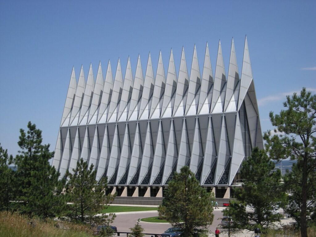 The Cadet Chapel's spires at the U.S. Air Force Academy in Colorado Springs