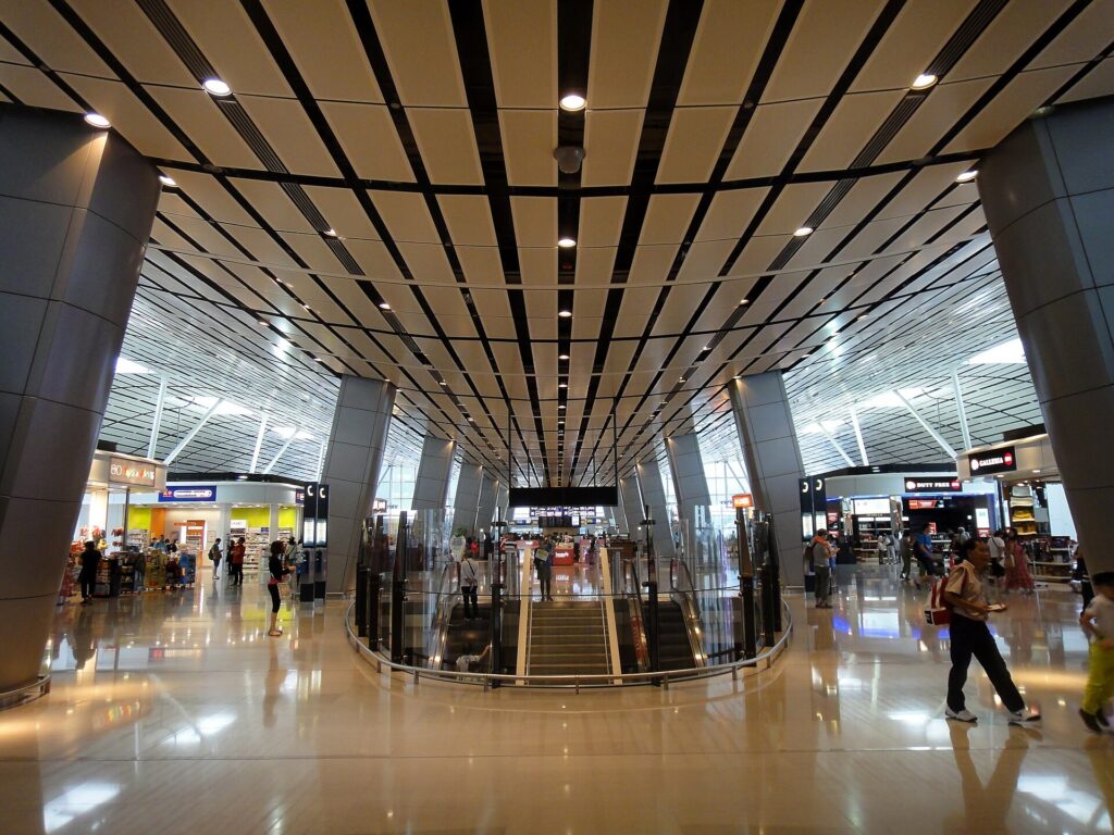 Interior walkway of an airport satellite terminal