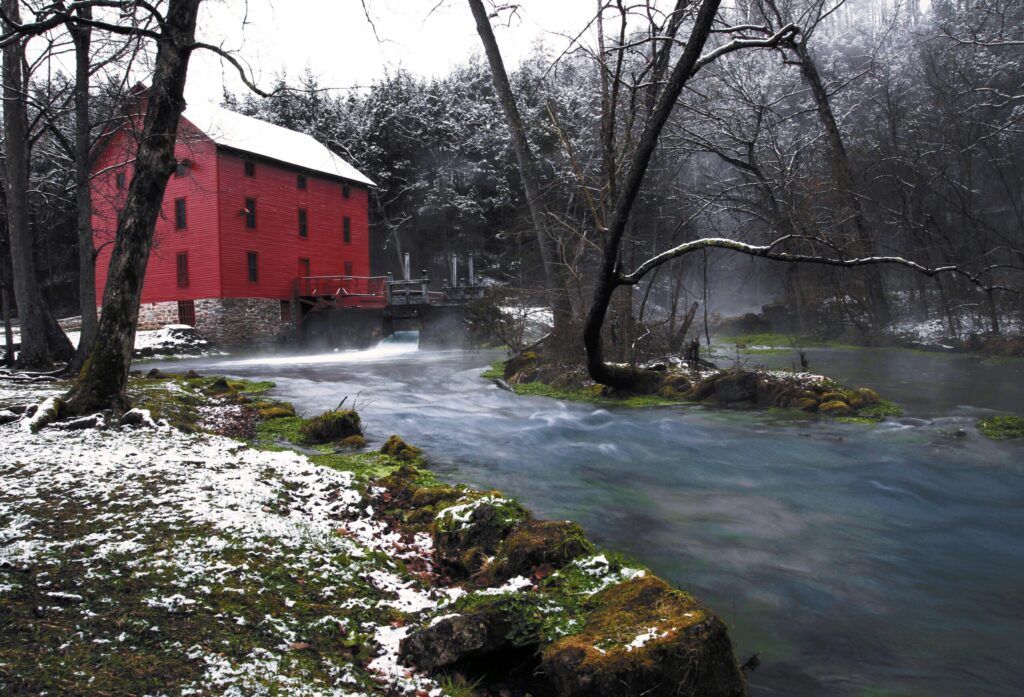 Alley Mill above Alley Spring at Ozark National Scenic Riverways in winter