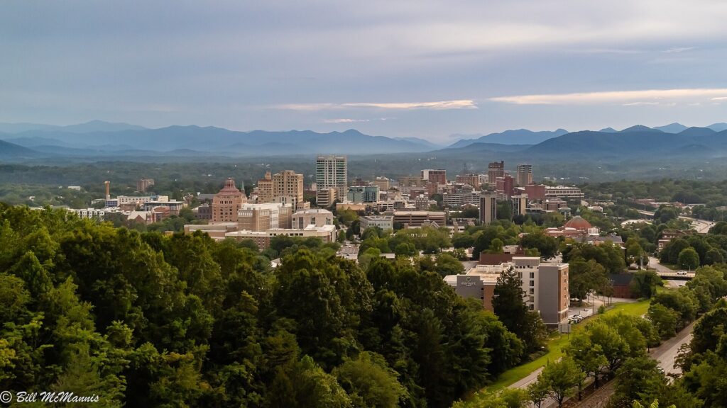 The Asheville, North Carolina skyline seen from Beaucatcher Mountain
