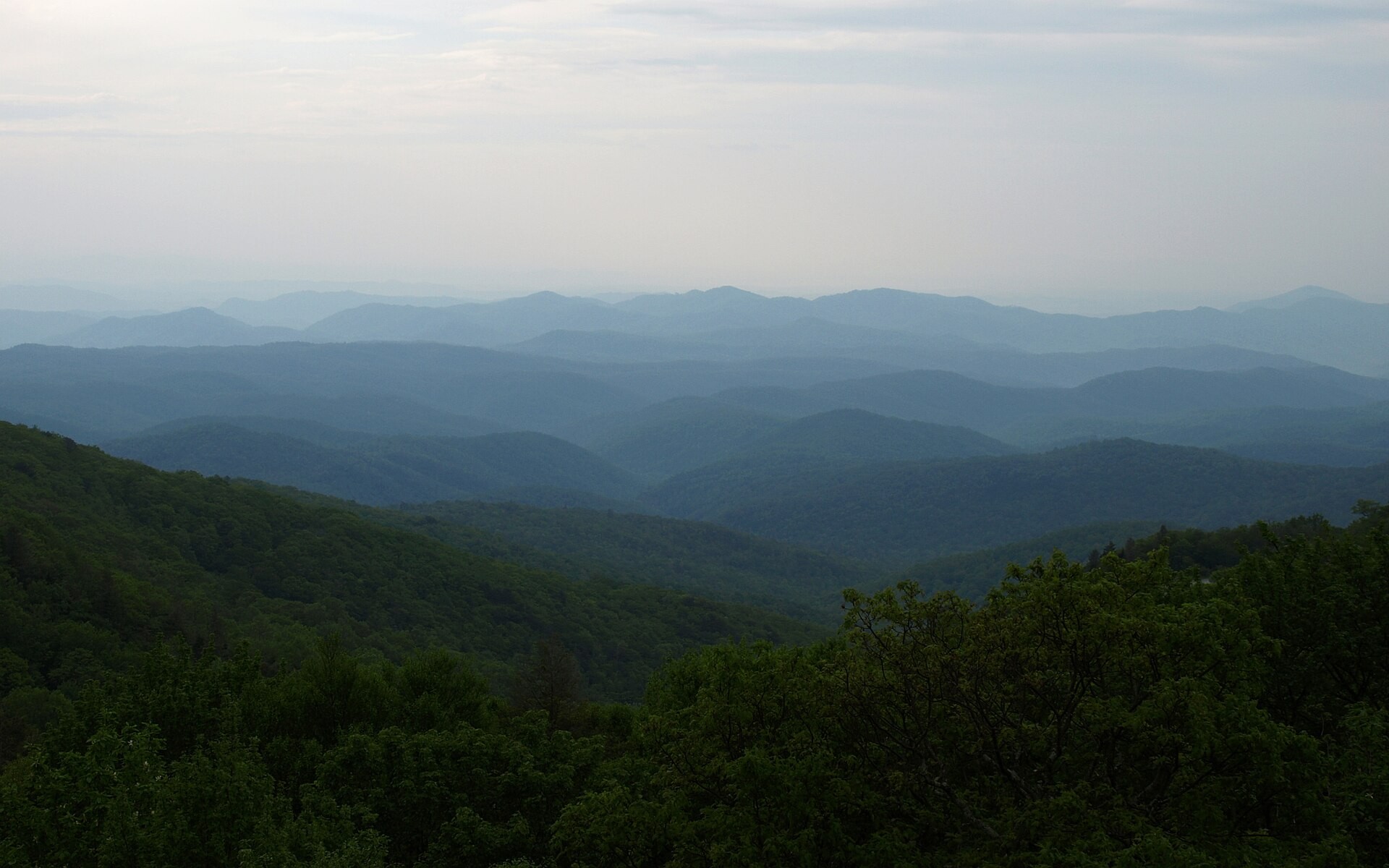 Layered mountain ridgelines along the Blue Ridge Parkway