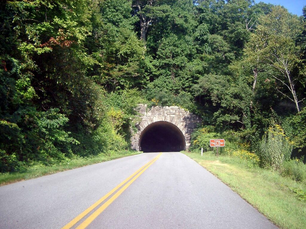 A stone tunnel portal on the Blue Ridge Parkway near Pisgah Ridge