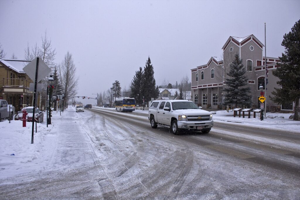 Historic storefronts along North Main Street in Breckenridge, Colorado