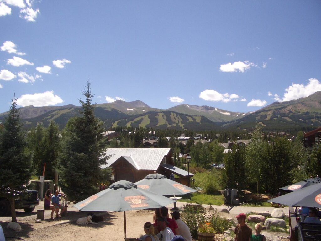 The Breckenridge base area and surrounding mountains in summer