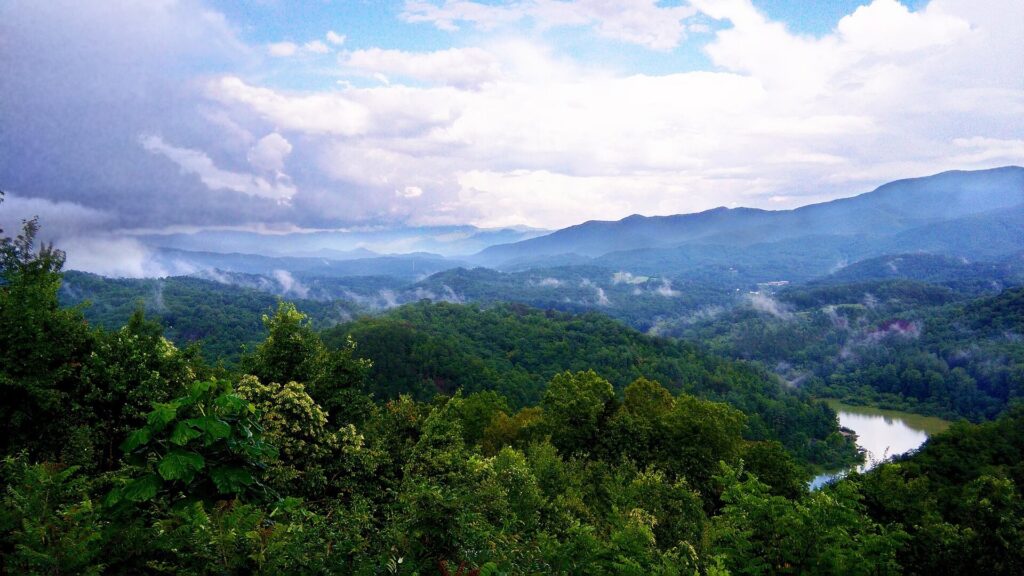 Smoky Mountains overlooking Bryson City, North Carolina, near the Deep Creek entrance