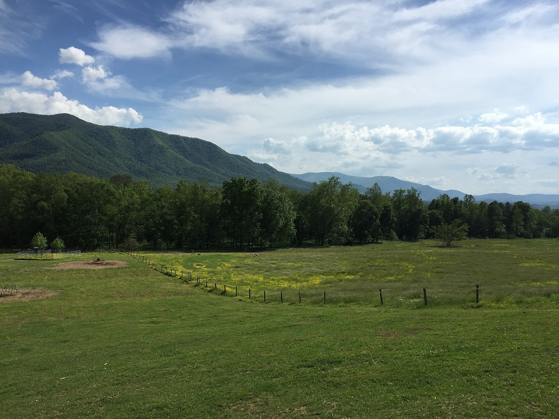 Green valley and mountains seen from the Cades Cove Loop Road