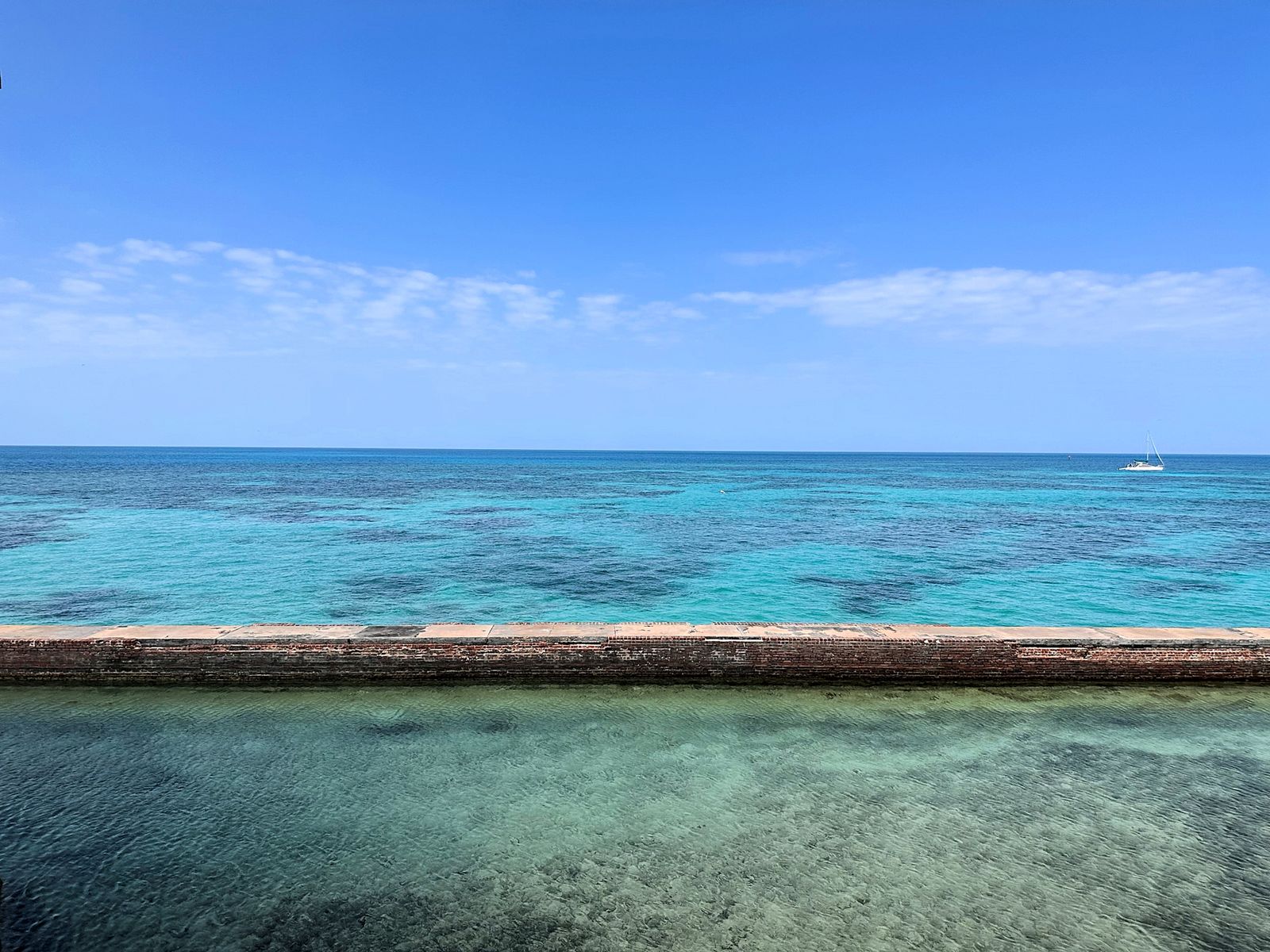 Turquoise ocean water meeting a clear sky over the Florida Keys