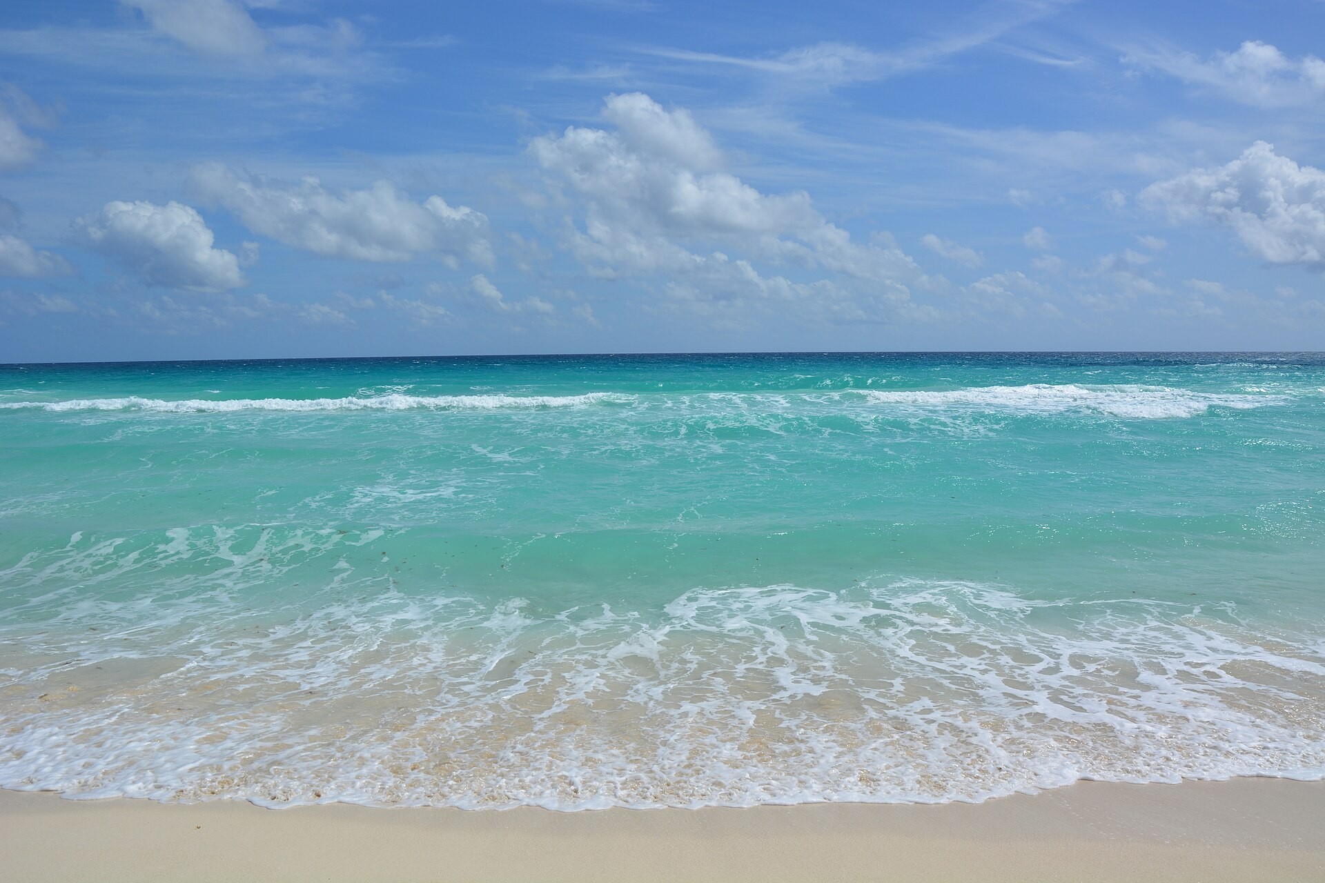 Cancun Hotel Zone beach with turquoise water and white sand