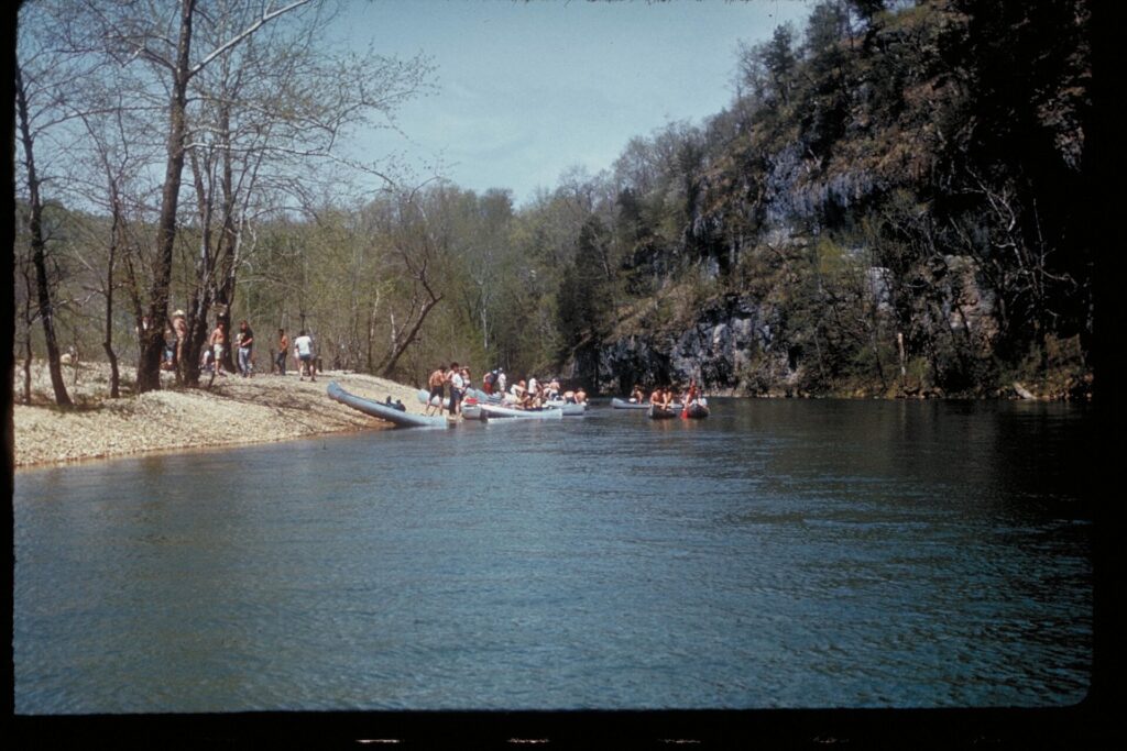 Canoeing on a river in Ozark National Scenic Riverways, Missouri