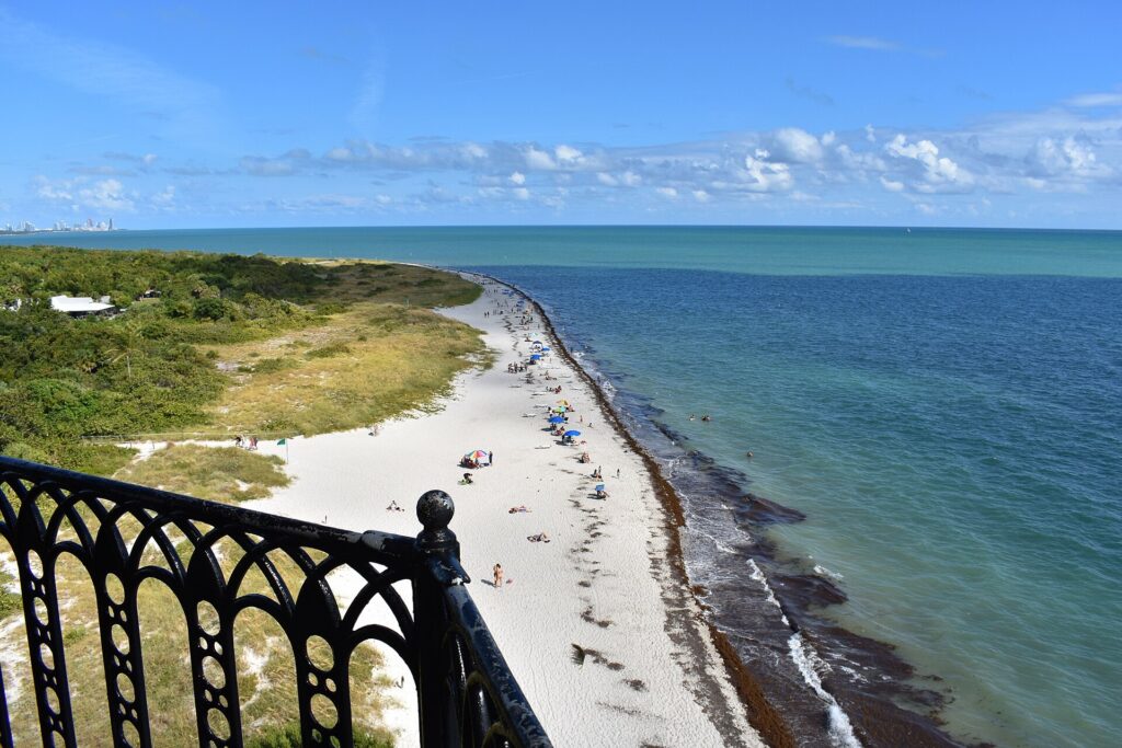 View from Cape Florida Lighthouse looking down the beach at Bill Baggs Cape Florida State Park