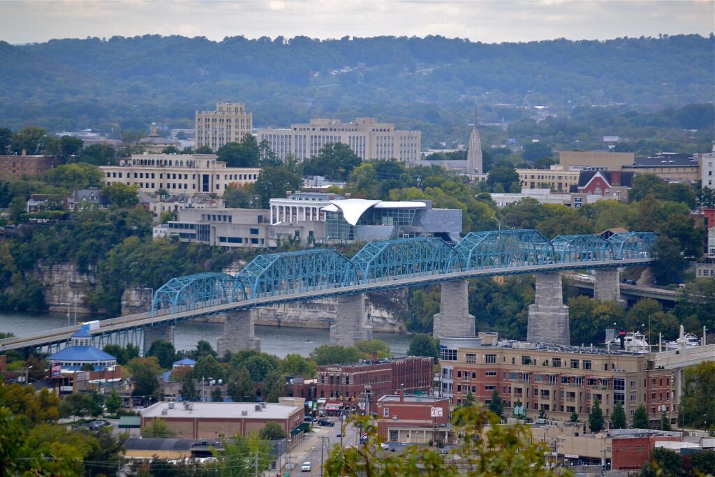 Downtown Chattanooga, Tennessee skyline along the Tennessee River