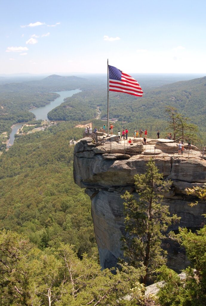 View from Chimney Rock looking east across Hickory Nut Gorge toward Lake Lure, North Carolina