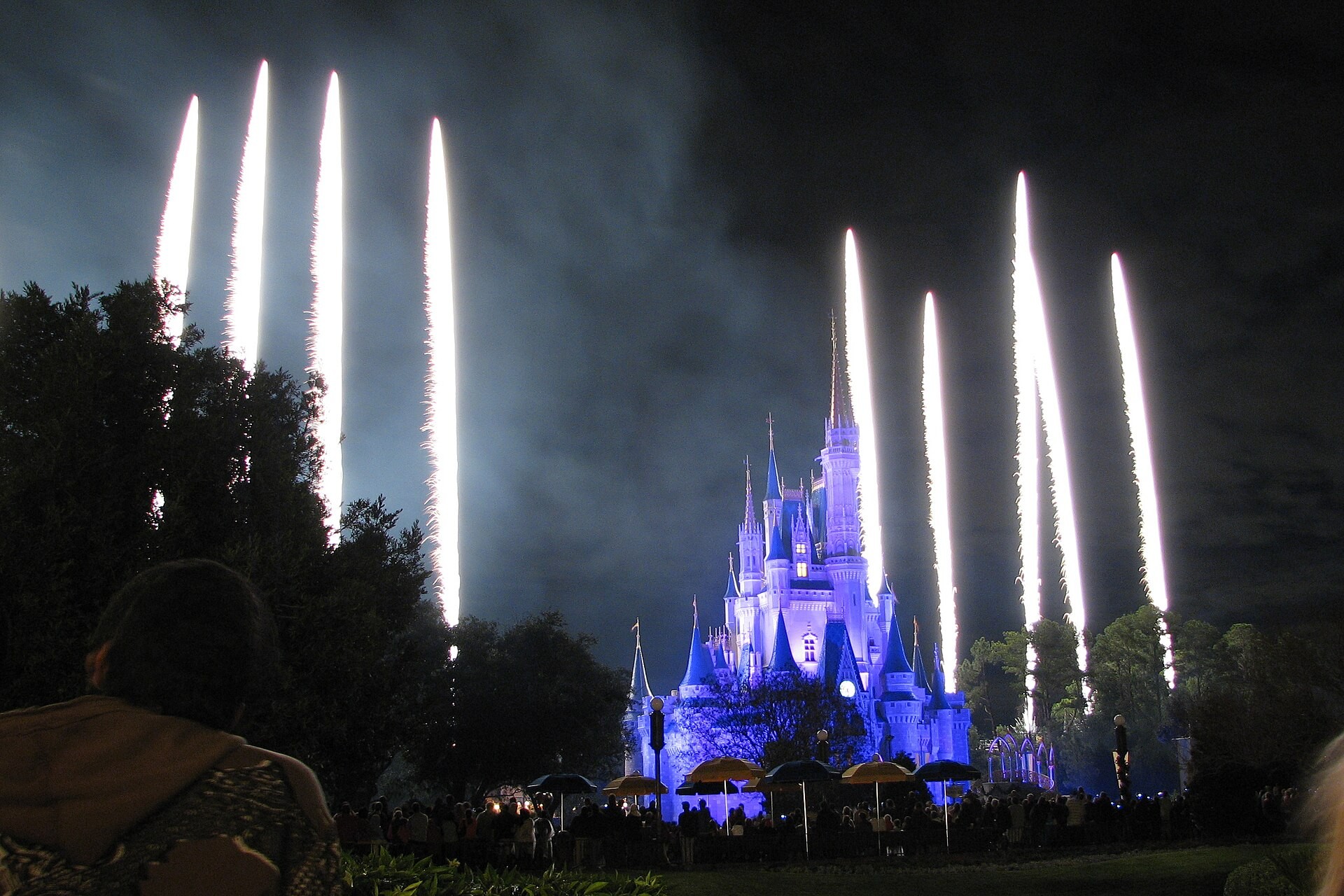 Fireworks bursting over Cinderella Castle at Magic Kingdom during the evening show