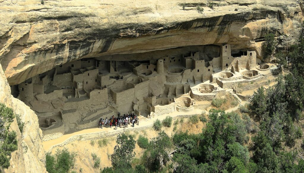 Cliff Palace, the stone cliff dwelling under a sandstone alcove at Mesa Verde National Park, Colorado