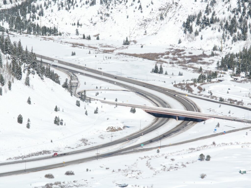 I-70 curving through the mountains near Copper Mountain, Colorado