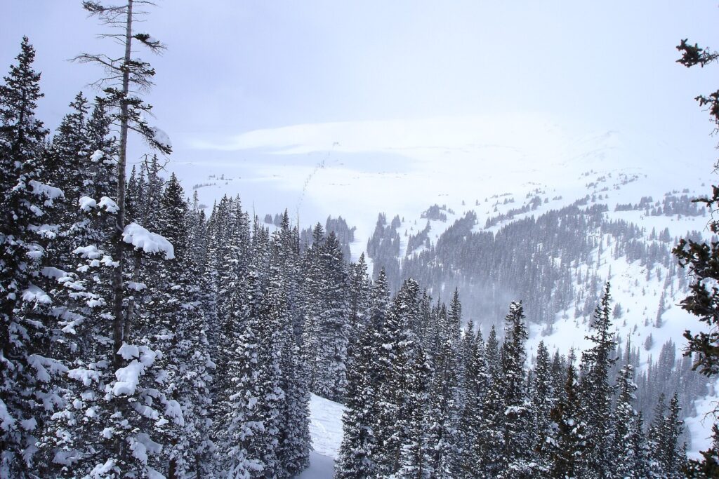A snowy run at Loveland Ski Area in the Colorado mountains
