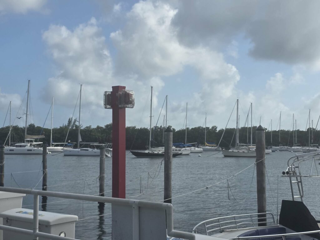 Sailboats on moorings off the Coconut Grove waterfront in Miami