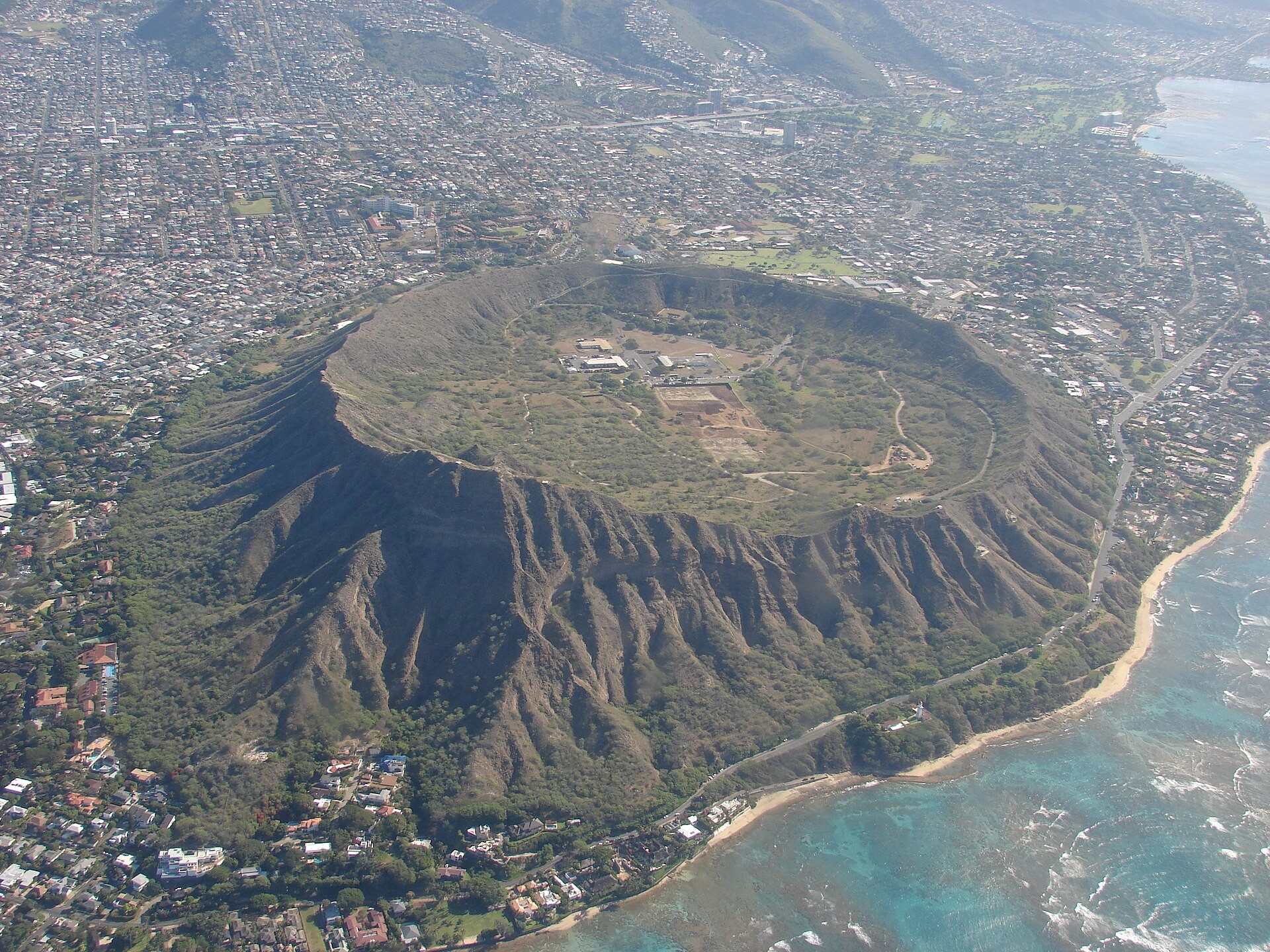 Aerial view of Diamond Head crater on Oahu