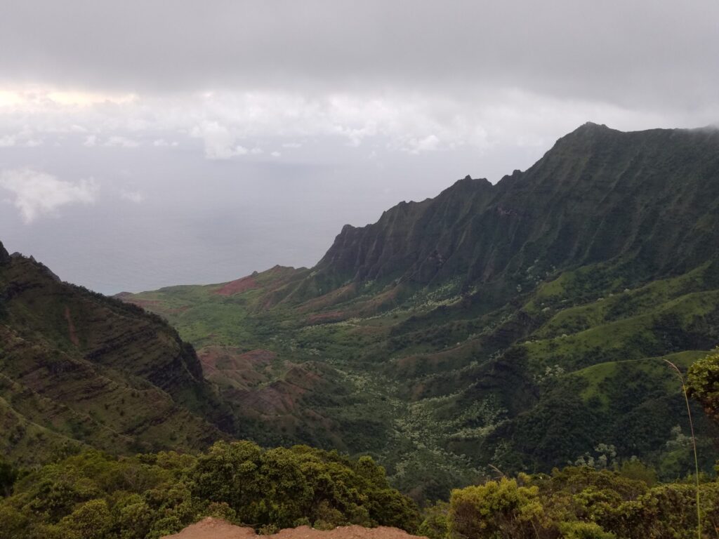 Fluted green cliffs above a Na Pali valley, Kauai