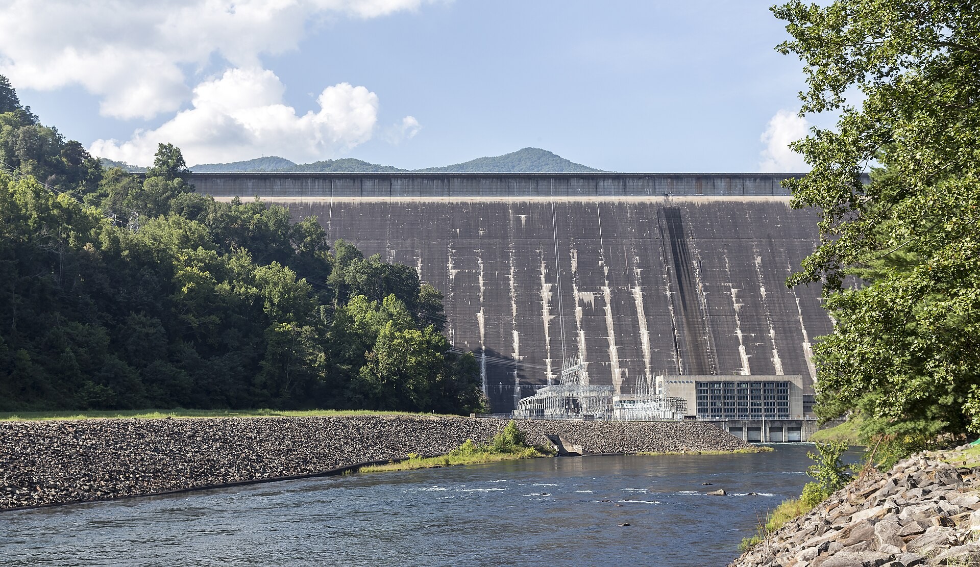 Fontana Dam seen from downriver in North Carolina