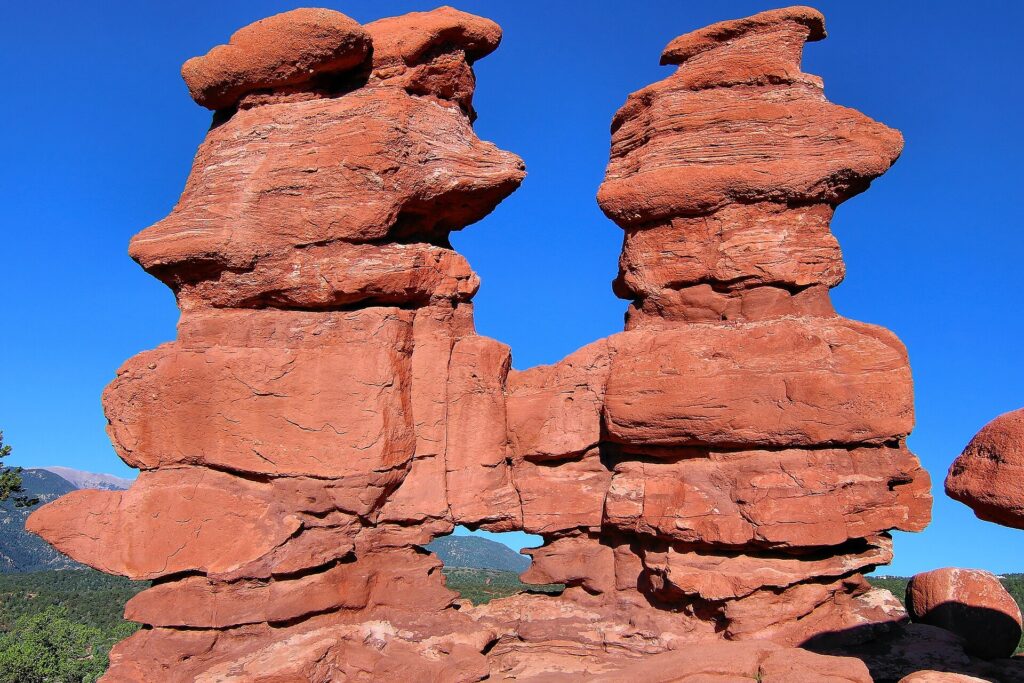 The Siamese Twins rock formation with its narrow window opening at Garden of the Gods