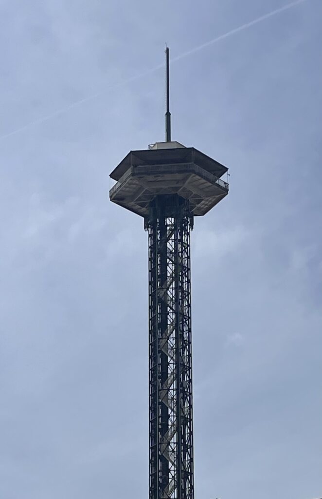 The Gatlinburg Space Needle observation tower rising above the town