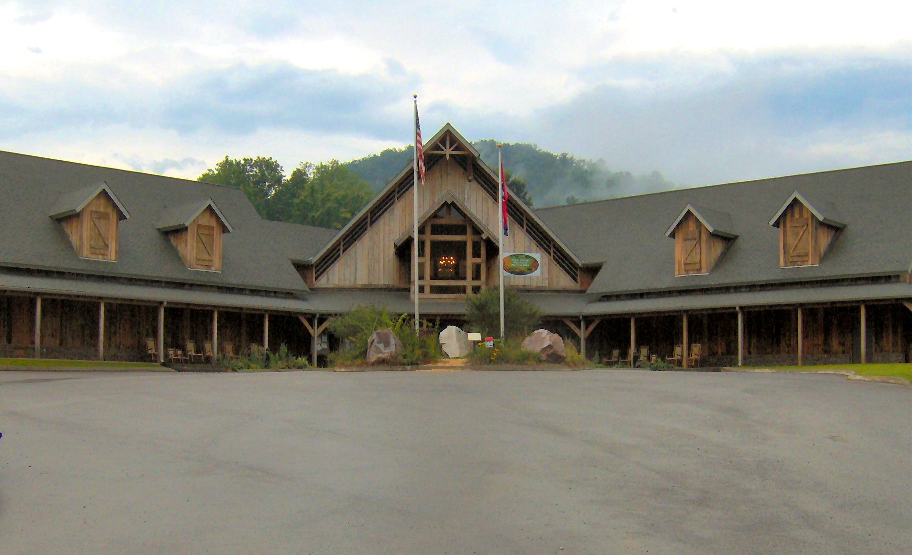 The Great Smoky Mountains Heritage Center building in Townsend, Tennessee