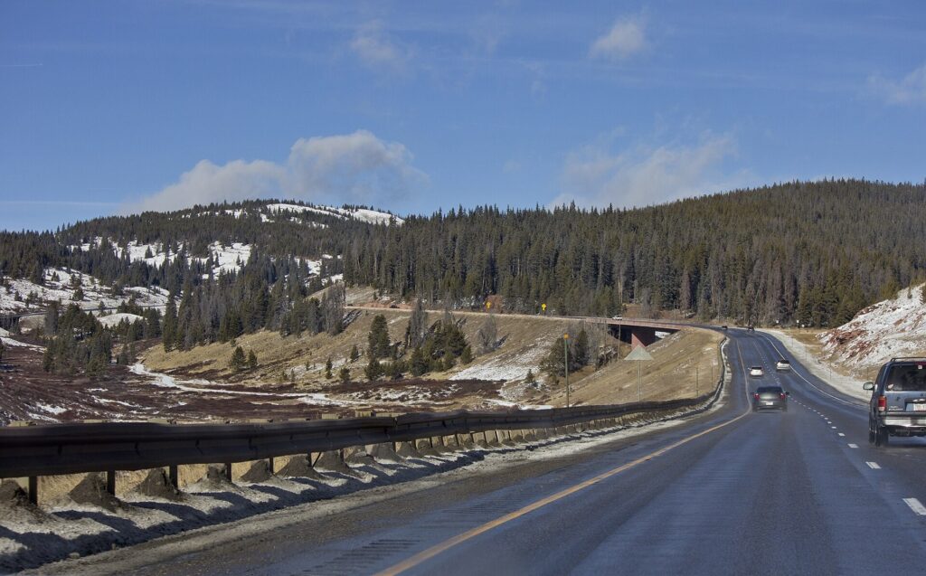 Interstate 70 running through the mountains of Summit County, Colorado