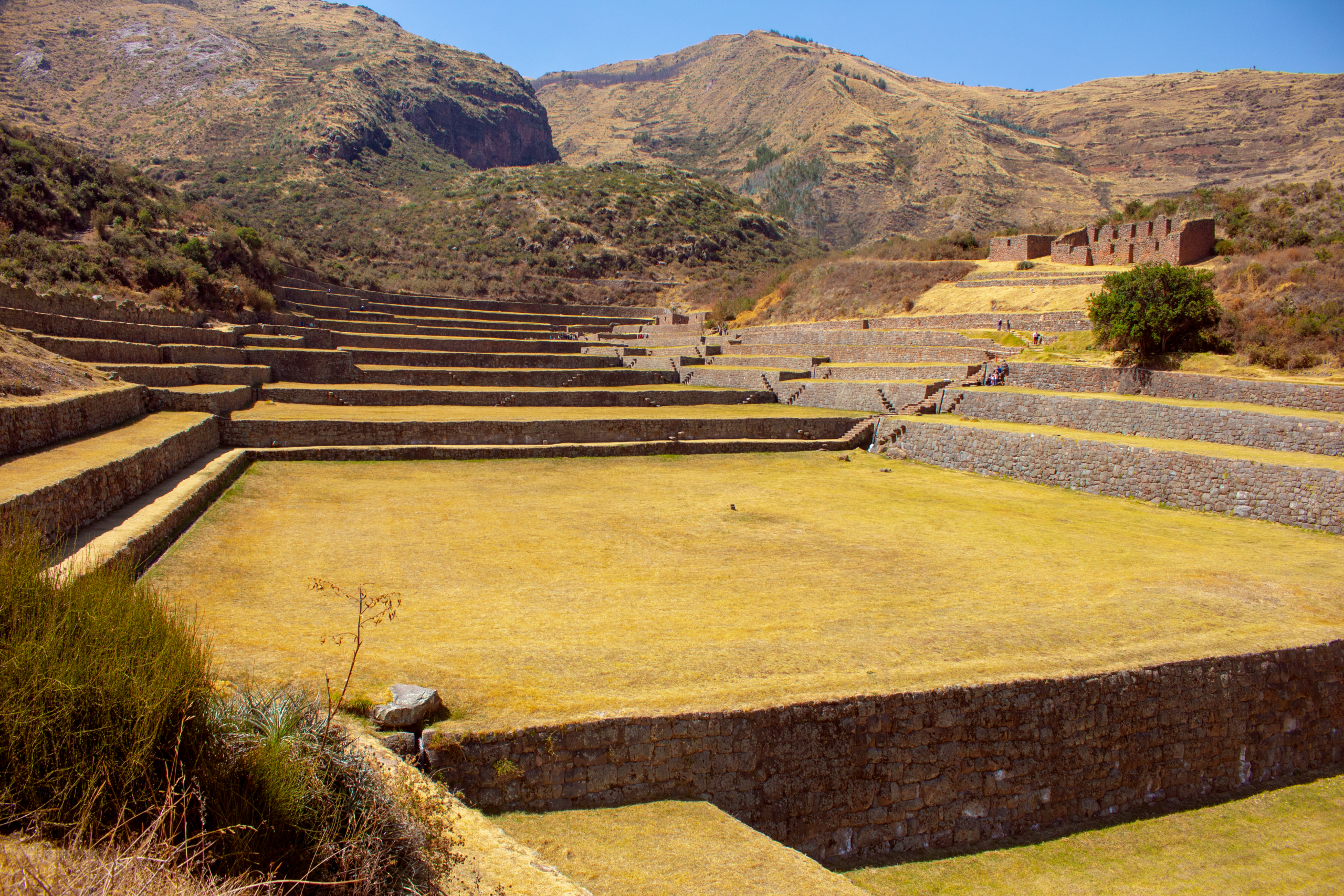 Inca stone agricultural terraces at the Tipon archaeological site near Cusco, Peru