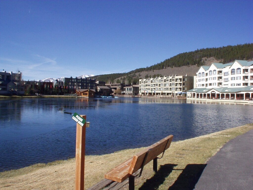 Keystone Lake with the Keystone Resort base area behind it, Colorado