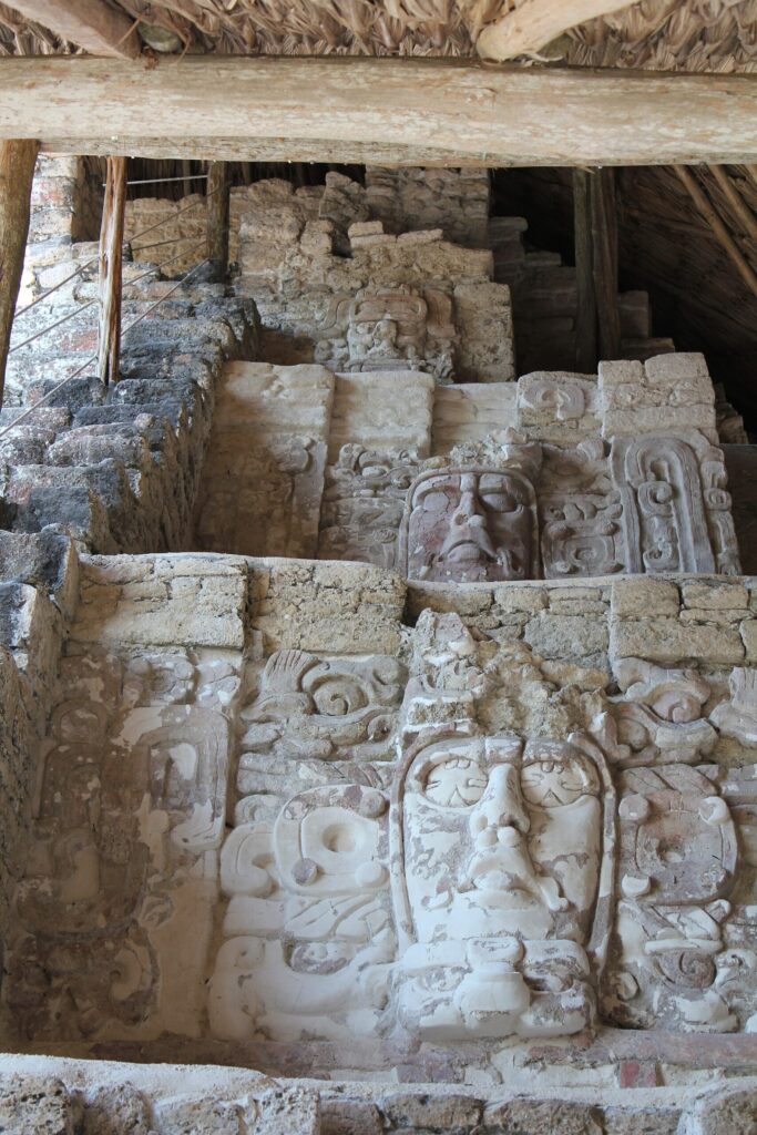 The Temple of the Masks at the Kohunlich Mayan ruins in Quintana Roo, Mexico