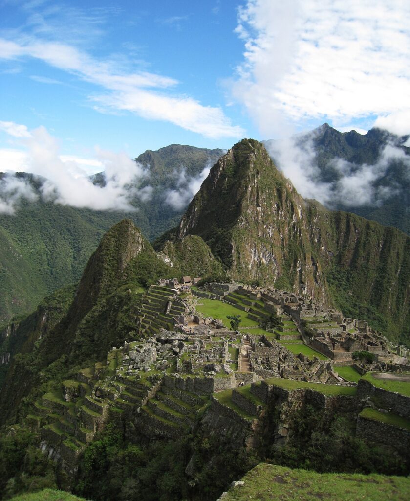Machu Picchu seen from the trail above the ruins, with Huayna Picchu behind