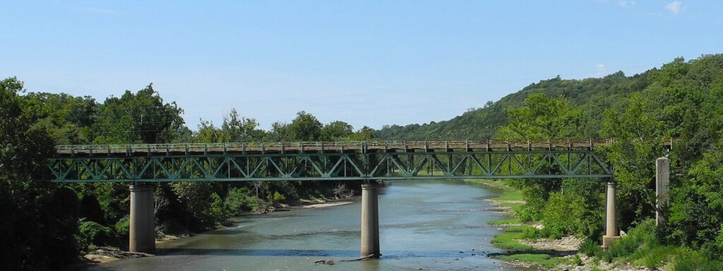 A road bridge crossing the Meramec River in the eastern Missouri Ozarks