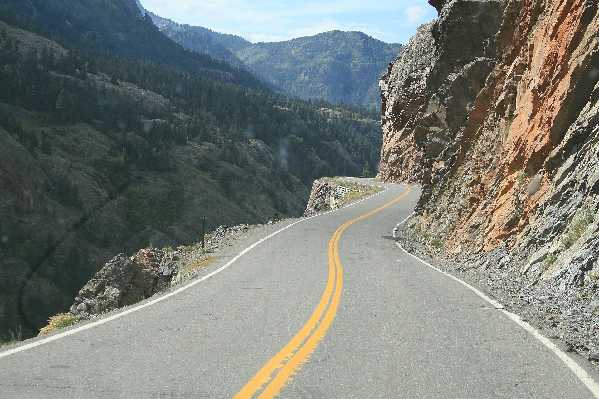 A stretch of the Million Dollar Highway (US 550) climbing through the San Juan Mountains near Red Mountain Pass