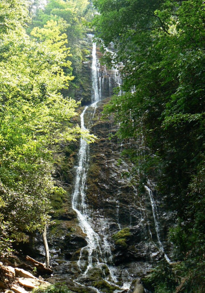 Mingo Falls dropping about 120 feet near Cherokee, North Carolina, just outside the national park