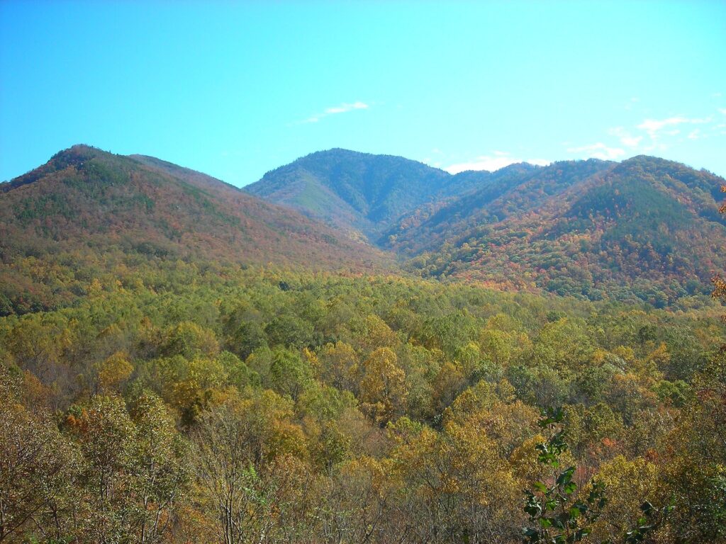 Mount Le Conte in the Great Smoky Mountains with autumn fall foliage colors