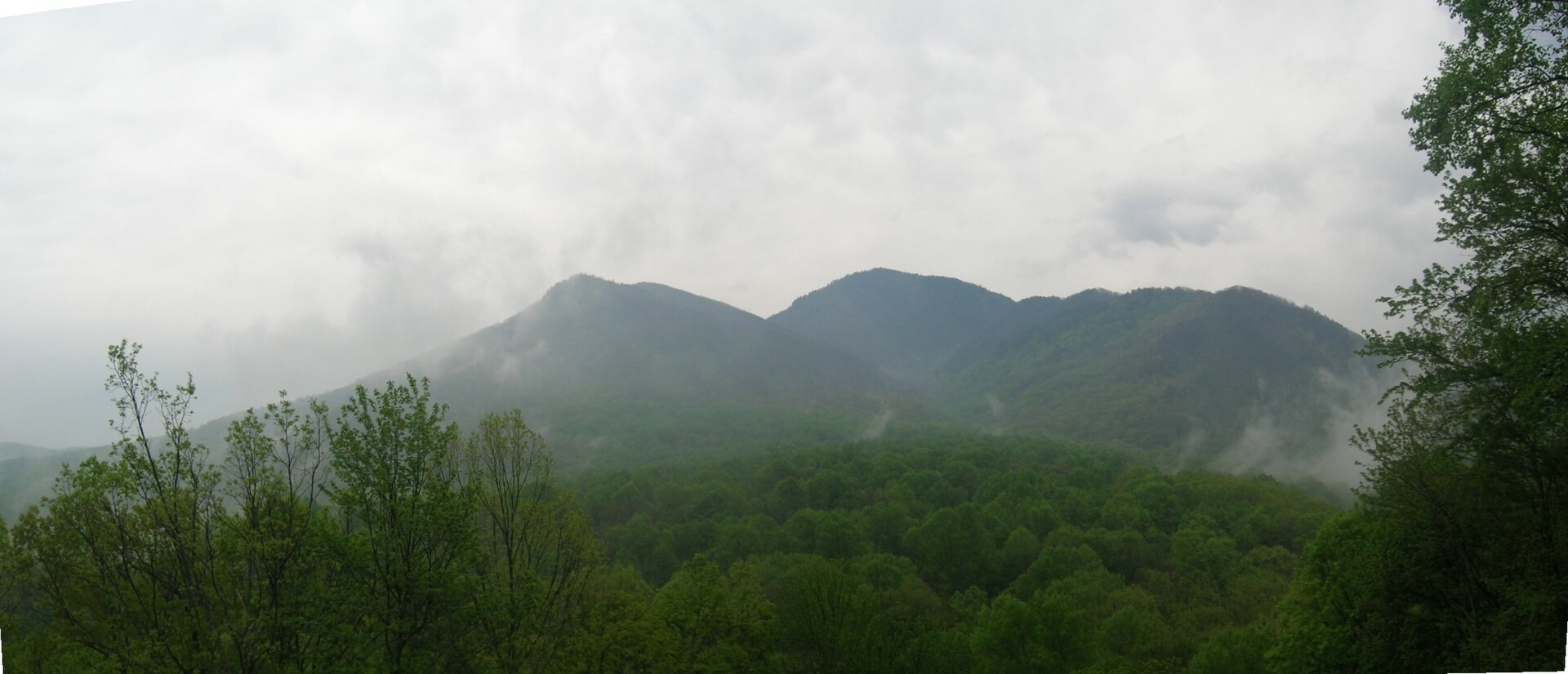 Panoramic view of Mount LeConte rising above the Smoky Mountains near Gatlinburg