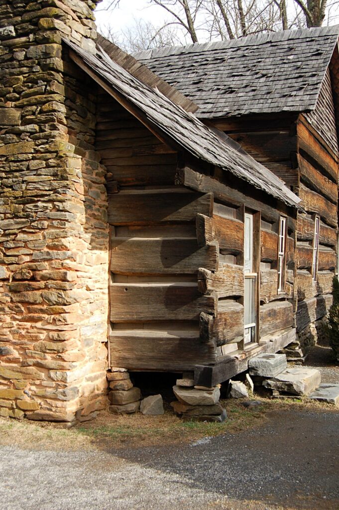 The historic Davis House log cabin at the Mountain Farm Museum near the Oconaluftee Visitor Center