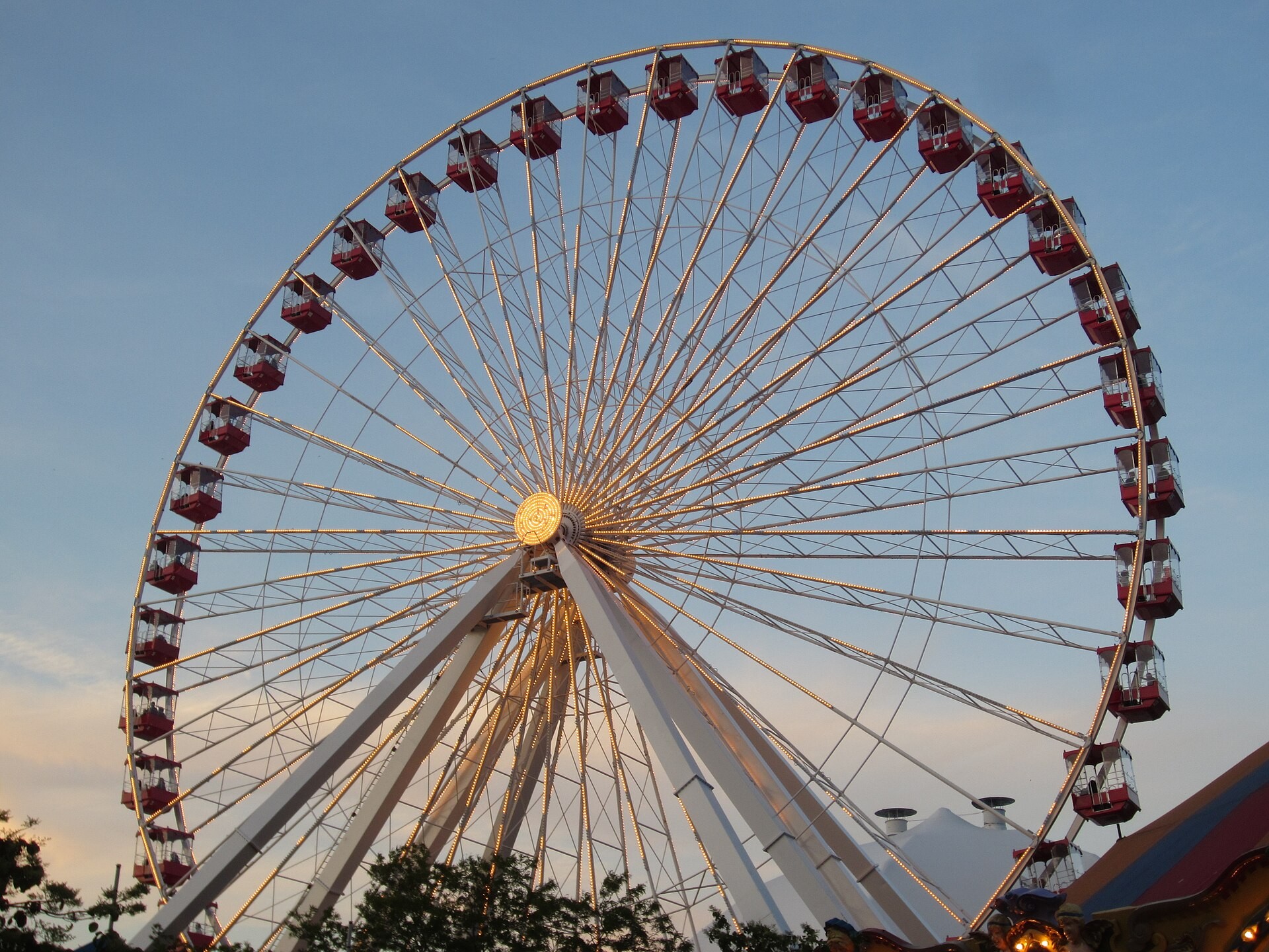 The Ferris wheel at Navy Pier against a summer sky