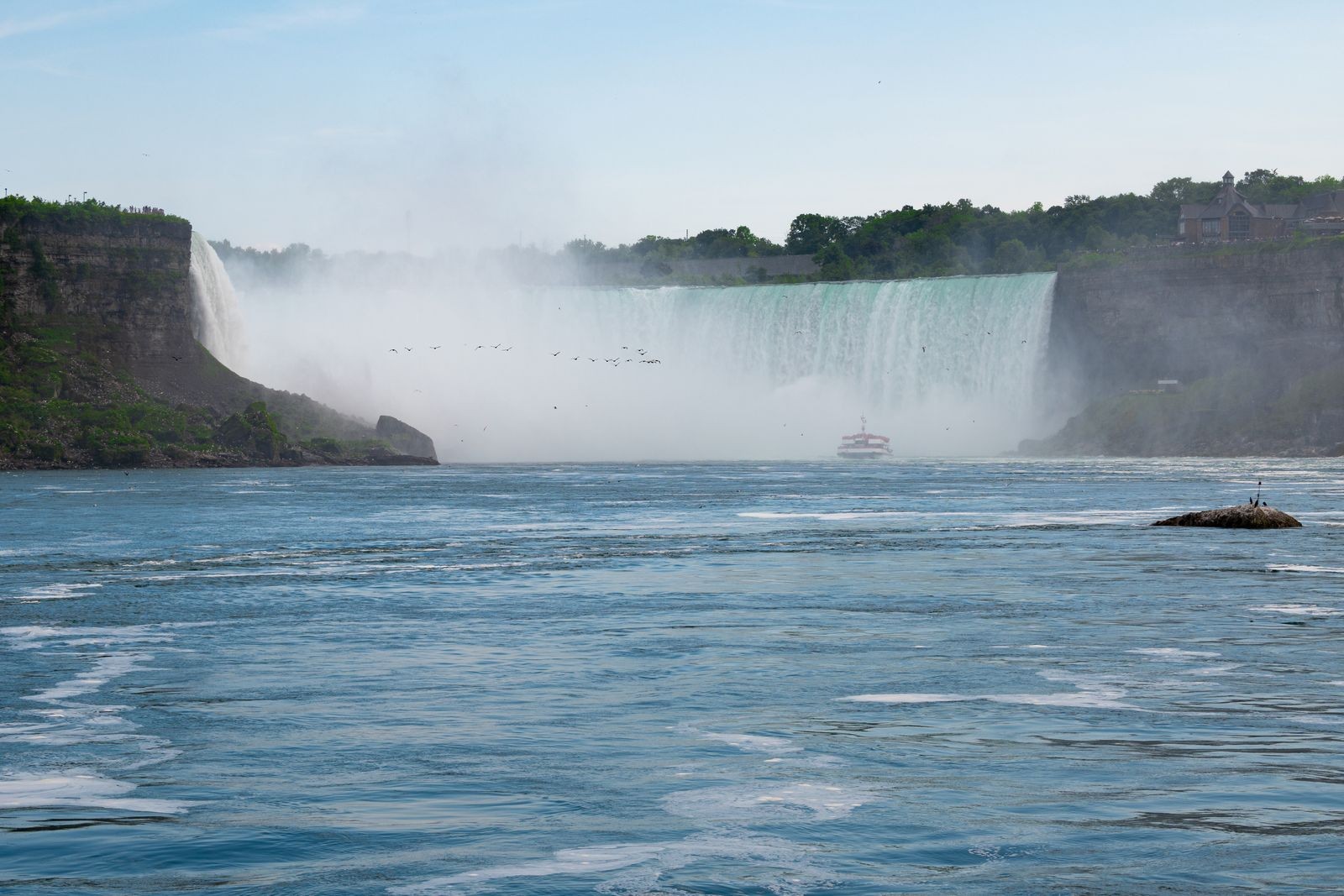 Horseshoe Falls seen through rising mist from the Canadian side