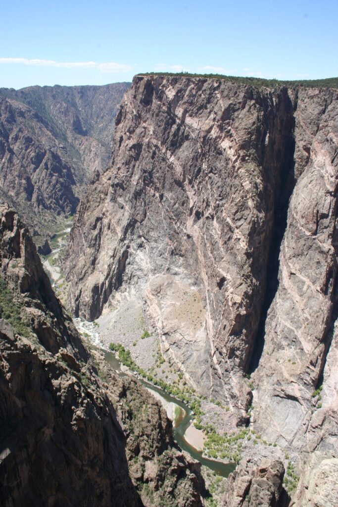 The Painted Wall at Black Canyon of the Gunnison National Park, Colorado, with the Gunnison River far below