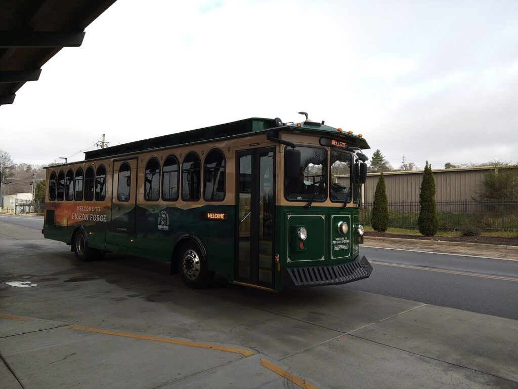 Pigeon Forge Fun Time Trolley on the Parkway near Dollywood