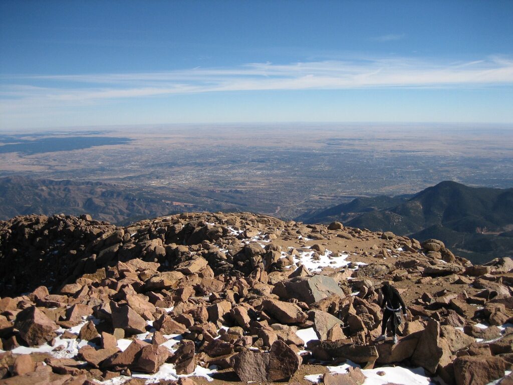 The view of Colorado Springs from the summit of Pikes Peak