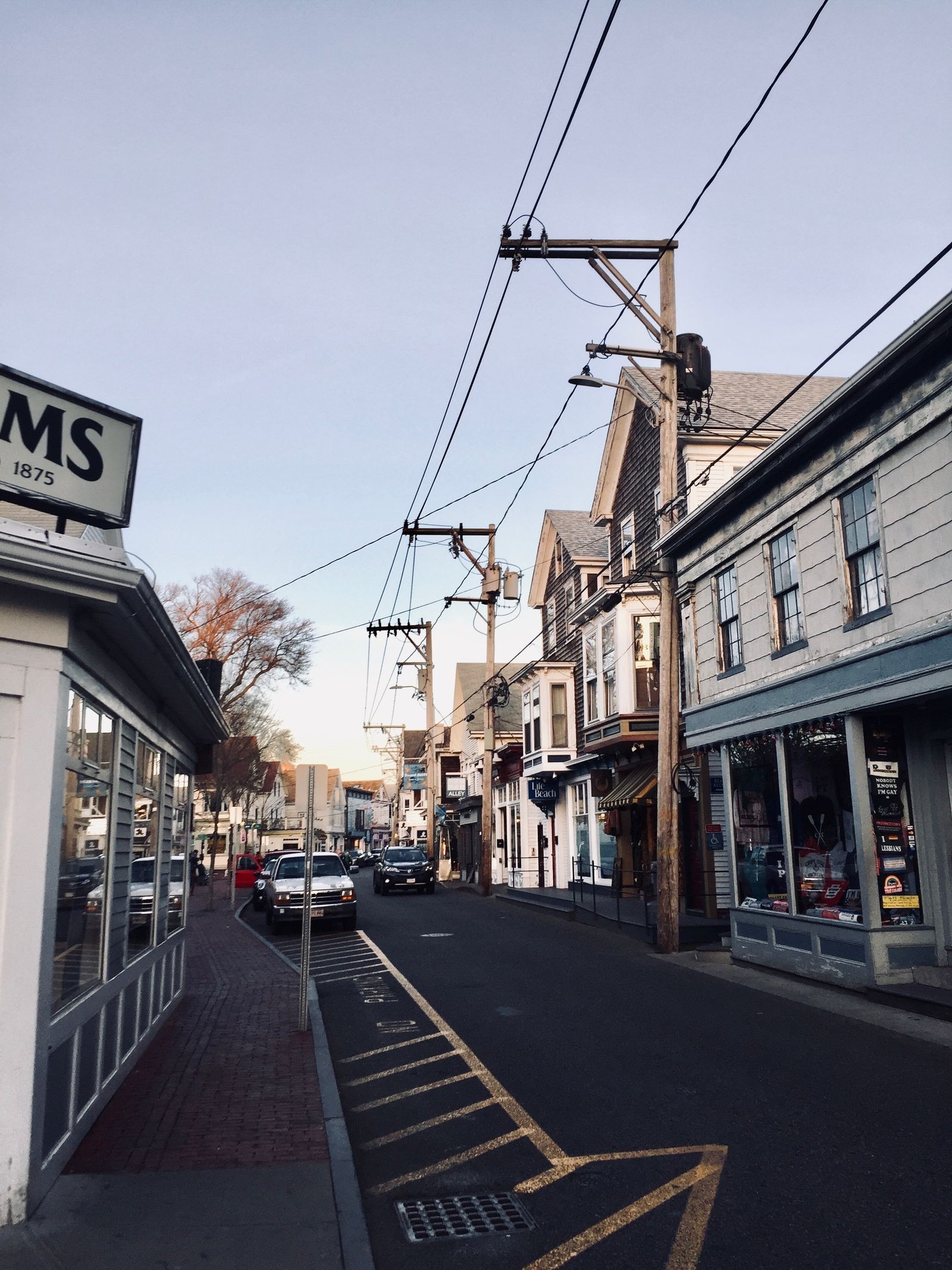 A shop-lined downtown street in Provincetown, Massachusetts