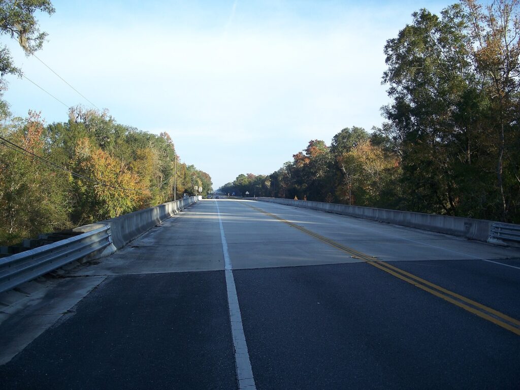 A rural bridge crossing the Santa Fe River near High Springs, Florida