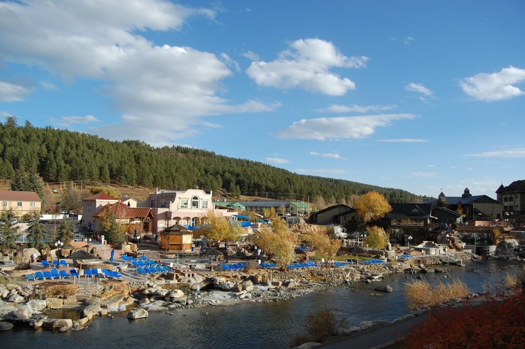 Terraced soaking pools at The Springs Resort in Pagosa Springs, Colorado