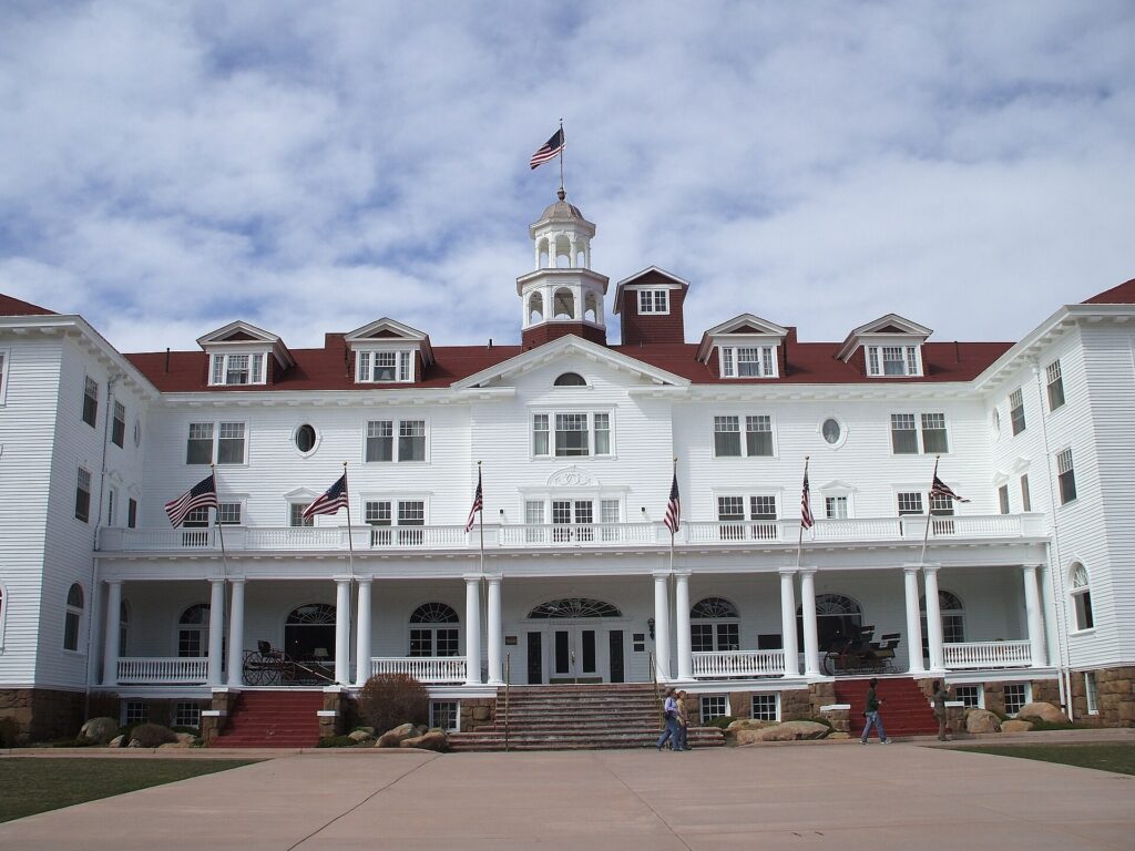 The Stanley Hotel, a large white historic hotel building in Estes Park, Colorado