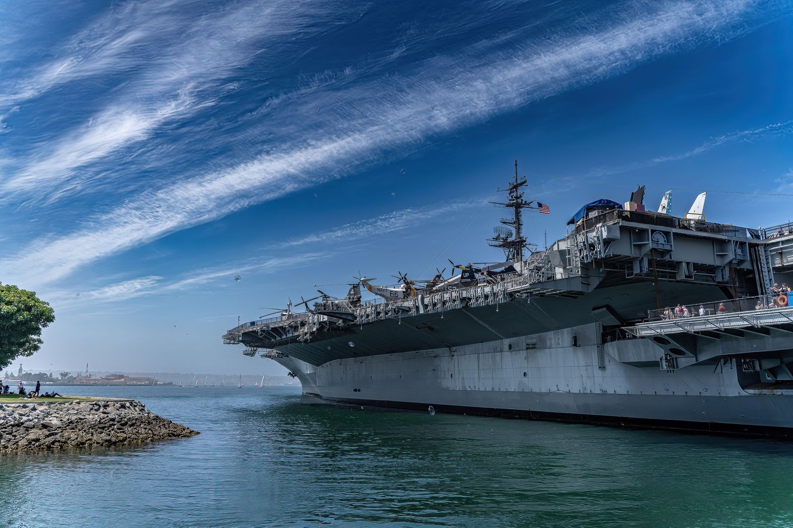 USS Midway Museum aircraft carrier docked in San Diego Harbor