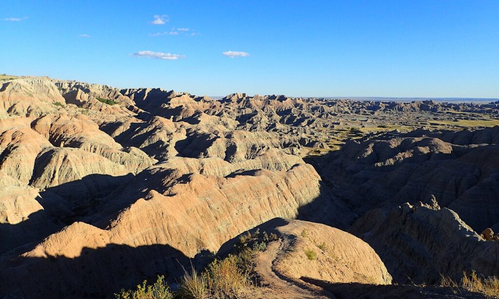 Badlands National Park formations seen from Sage Creek Rim Road in South Dakota