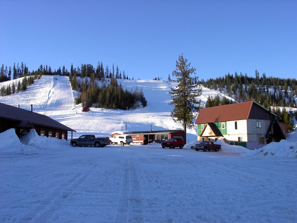 Lodge, rental building and ski patrol hut at Bald Mountain Ski Area near Pierce, Idaho